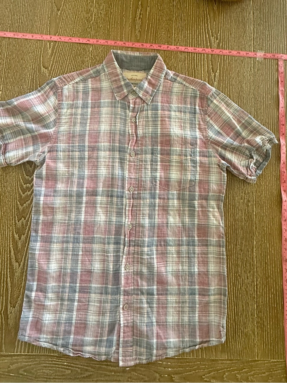 Weatherproof Men's Short-Sleeve Plaid Button-Down Shirt in Pink and Blue